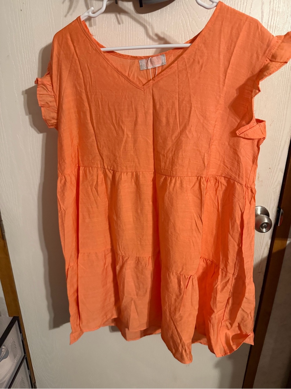 NWT size Large C+D+M Collection Coral Orange Tiered Babydoll tunic